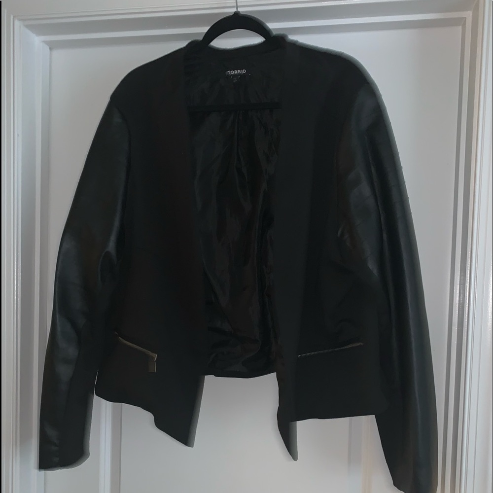 Black blazer with leather sleeves